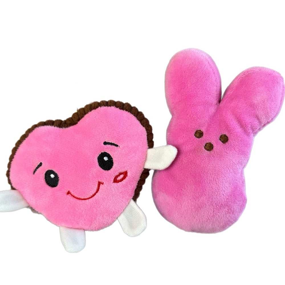 Pink Plush Toy Duo – Heart Cookie & Bunny Peep-Inspired Pair